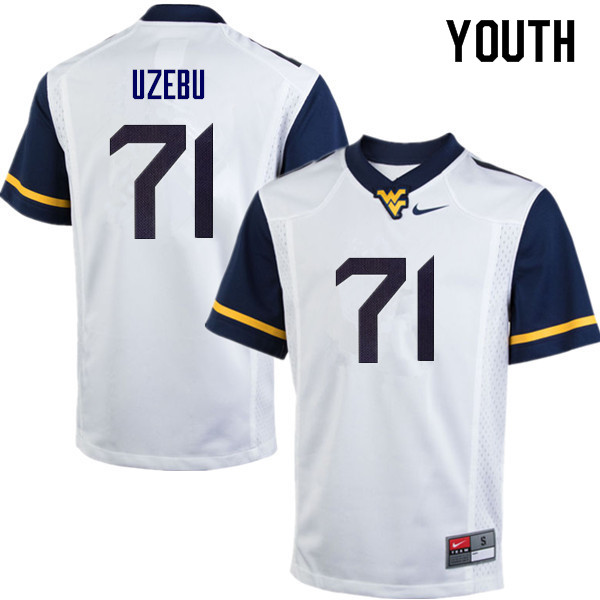 Youth #71 Junior Uzebu West Virginia Mountaineers College Football Jerseys Sale-White - Click Image to Close